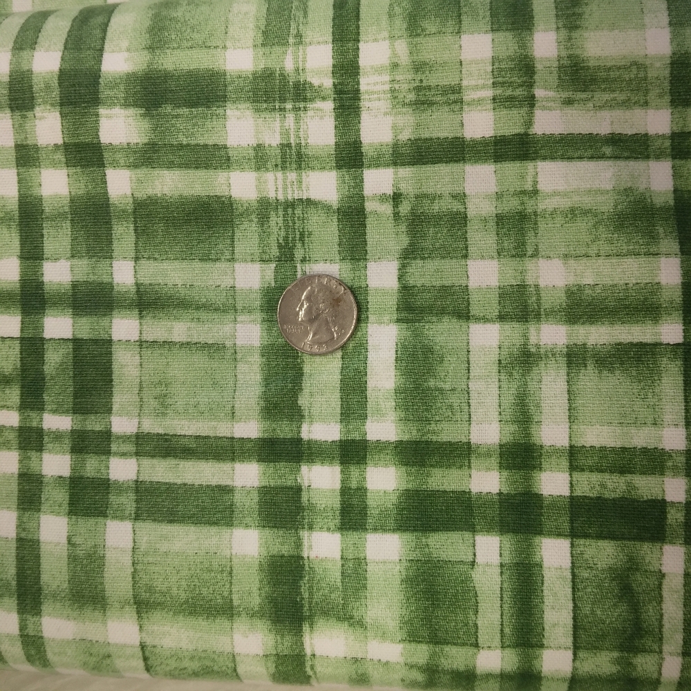 FABRIC Cotton Plain Weave Canvas "In The Garden" Watercolor Plaid Print In Green - Picture 6 of 9